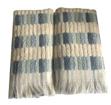Brooks Brothers Set of 2 Hand Towels Blue Cream Tiles Premium Turkish Towels - £37.38 GBP