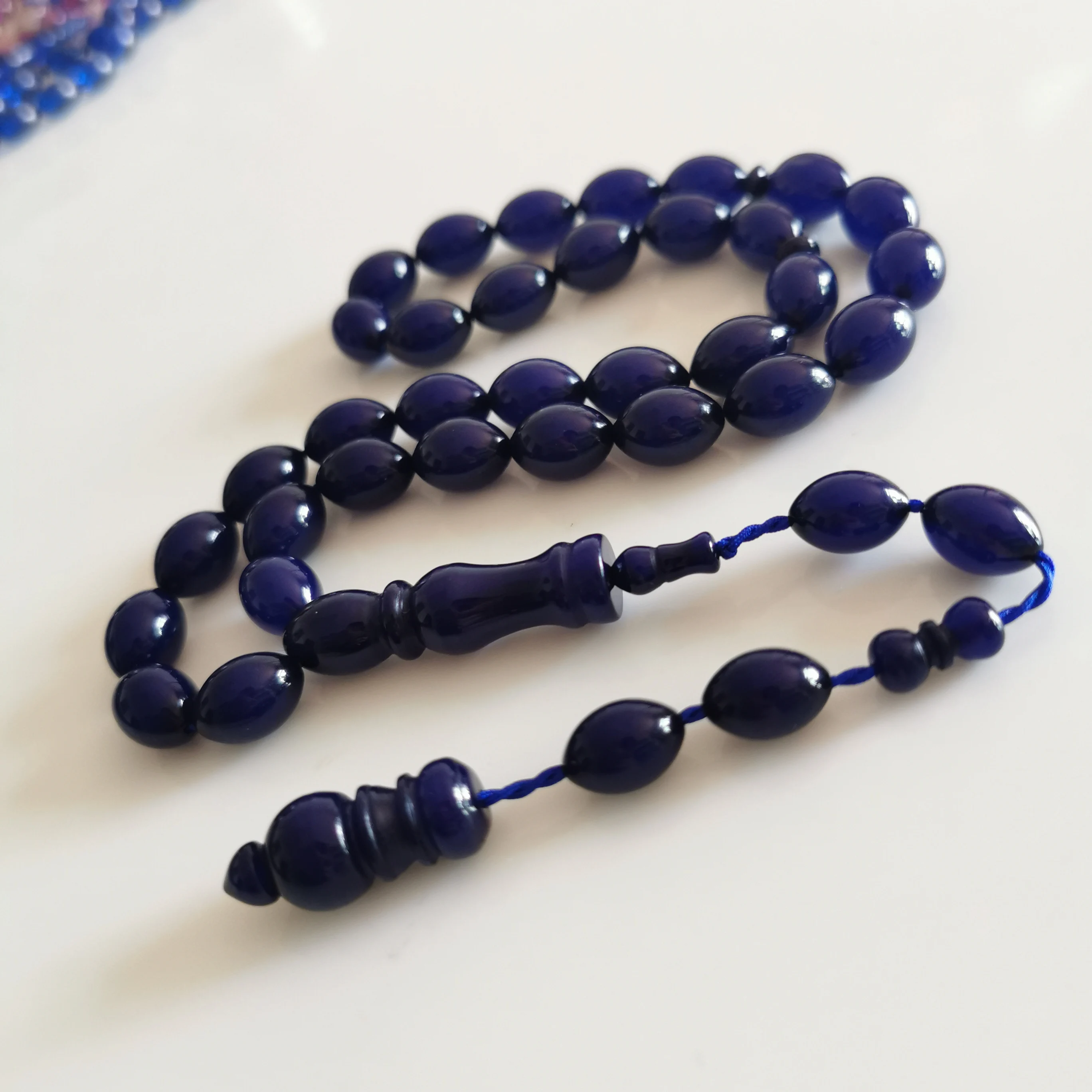 Islamic Prayer Beads Tasbih Misbaha sibha Handmade Blue Resin Amber Oval 10*14mm - £19.95 GBP