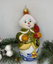 Snowman with a broom in green glass Christmas handmade ornament, Christmas  - £14.17 GBP