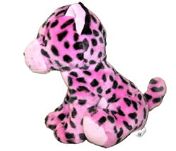 Petting Zoo Pink Leopard Plush Black Spot Stuffed Animal Sitting Cheetah 8&quot; Toy - £8.49 GBP