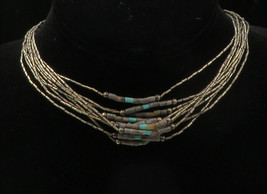 925 Sterling Silver - Vintage Turquoise Multi-Strand Chain Necklace - NE2148 - £154.20 GBP