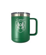 Carter Irish Coat of Arms Stainless Steel Green Travel Mug with Handle - $37.51 CAD