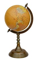 40.6cm Ottone Anticato Mondo Globe &amp; Mappa Su Alluminio Stand Ufficio Desk Décor - £88.38 GBP