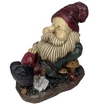 Sleeping Gardening Gnome On Mushrooms 9&quot;x9&quot; Statue Figurine Carved Folk ... - $29.99