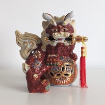 Satsuma Foo Dog Figurine, Hand Painted Moriage, Gilded - $34.48