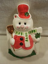 Vintage Dickson Japan Ceramic Christmas Snowman Broom Holly Planter 7108 - $477.75 MXN