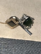 2-SARAH COVENTRY Mens Tie Tack silver Tone Chain green Stone And One Gold Tone - £5.53 GBP