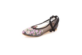 Flowers Embroidered Women See-Through Cotton Ballet Flats Breathable Ladies Poin - £22.38 GBP
