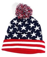 USA AMERICAN FLAG STARS STRIPES PATRIOTIC KNIT CUFF POM BEANIE SKULL CAP... - $18.59 CAD