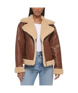 Levi&#39;s Sherpa Lined Faux Leather Trucker Jacket Brown Women&#39;s Sz L NWT Q... - $32.74