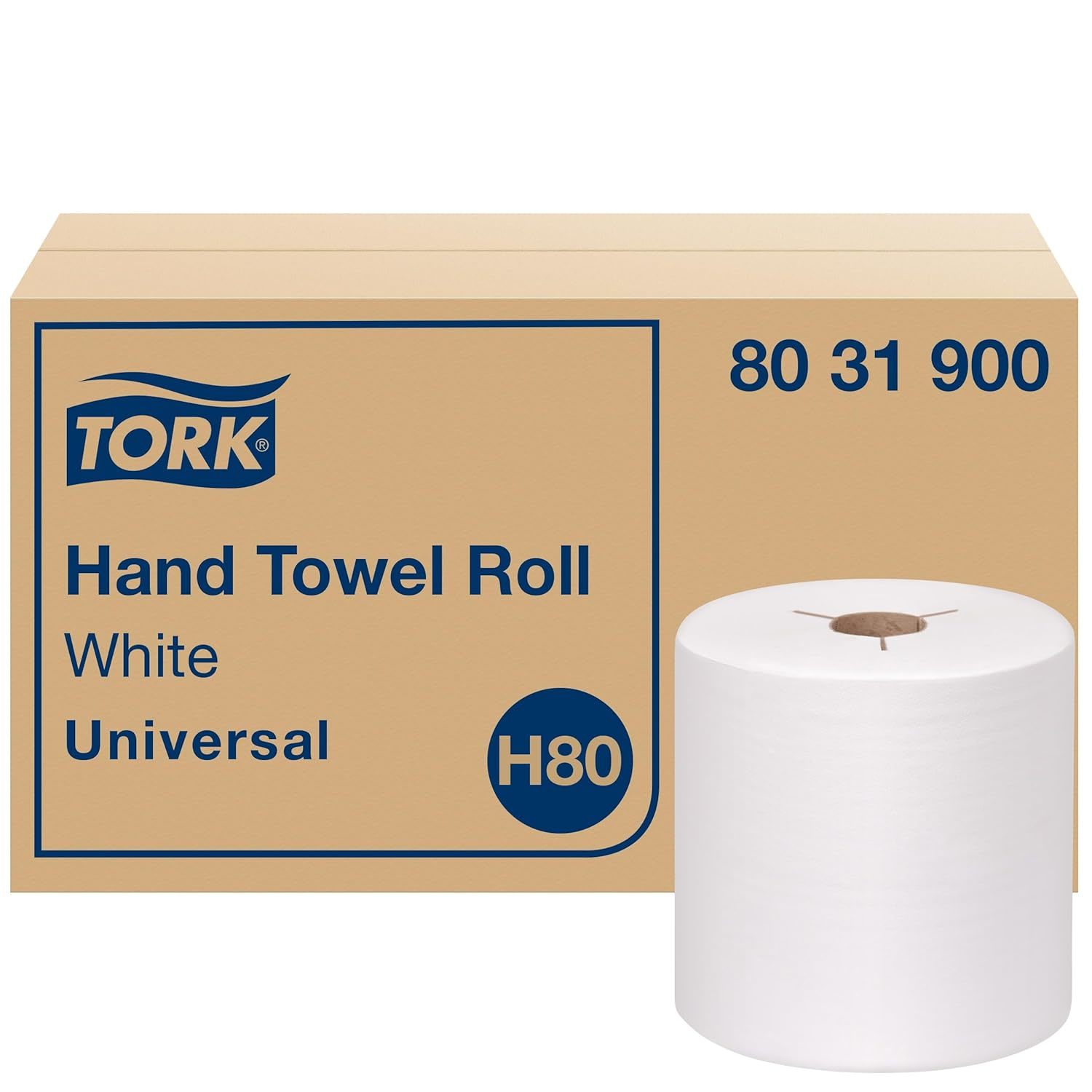 Tork Paper Hand Towel Roll White H80, Universal, 100% Recycled Fiber, 6 Rolls x