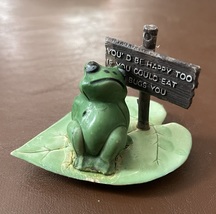 1970s Enesco Frog on Lilly Pad With Sign. - £9.59 GBP