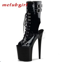 Mclubgirl 15/17/18/20Cm Super High Heel Black Lacquer Leather Belt Buckle Low Bo - £90.45 GBP