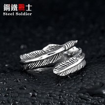 steel soldier unique stainless steel women feather ring for little finger ring a - £7.94 GBP