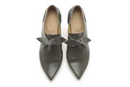 Olive Green Patent Leather Butterfly Pointy Toe Women Magnificent Formal Shoes  - £101.82 GBP