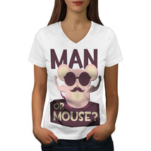 Wellcoda Man Or Mouse Gym Sport Womens V-Neck T-shirt, Rodent Graphic De... - $20.05