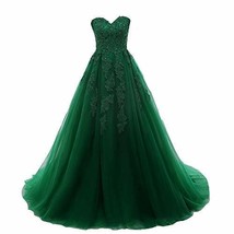 Kivary Plus Size Beaded Ball Gown Long Formal Prom Evening Dresses Emerald Green - £117.67 GBP