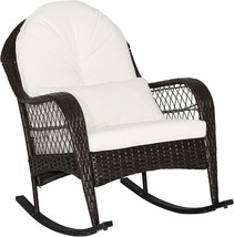 Tangkula Outdoor Wicker Rocking Chair, Patio Rattan Rocker With, 1, Off White - $168.98