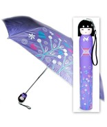 KOKESHI DOLL UMBRELLA Purple Folding w Hard Case Geisha Girl Japanese La... - €11,19 EUR
