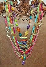 Neon Bright 3 Long Necklace Lot Seed bead Shell Chain Vintage to Modern ... - $24.18