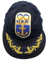 VINTAGE NAVAL NAVY &quot;Go Navy&quot; Wool Fitted Low Profile Hat/Cap MADE In USA... - £66.16 GBP