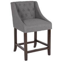 24&quot; High Tufted Walnut Counter Height Stool,Accent Nail Trim,Dark Gray Fabric - £228.63 GBP