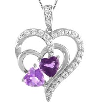 925 Plata de Ley Forma Corazón Amatista &amp; Diamante Colgante Corazón 18&quot; Cadena - £185.80 GBP