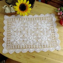 Oblong Cotton Lace Crocheted Doilies, 2pc Set White,15 x 23 inch - £10.89 GBP