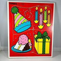 Birthday Puzzle Children's Vintage 1986 80s Playskool Inc Wood Party Hat Cake  - $23.76