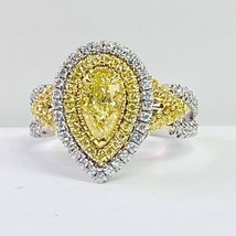 GIA Certified 1.55 Ct Pear Yellow Diamond Engagement Ring 18k White Gold - £3,956.02 GBP
