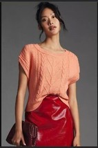 Pilcro Anthropologie Cable Knit Sweater Short Sleeve Scoop Neck Coral Sz S - $28.04