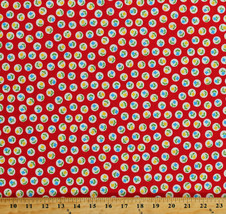 Cotton Flowers Floral Circles on Red Dutch Cotton Fabric Print by Yard D577.35 - £17.29 GBP
