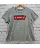 Levis T-Shirt Womens M Gray Brand Logo Top Athletic Fit 100% Cotton - £9.35 GBP