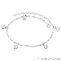 6x6mm Flower &amp; 2.2mm Figaro Link Chain Italian .925 Sterling Silver Charm Anklet - £25.28 GBP