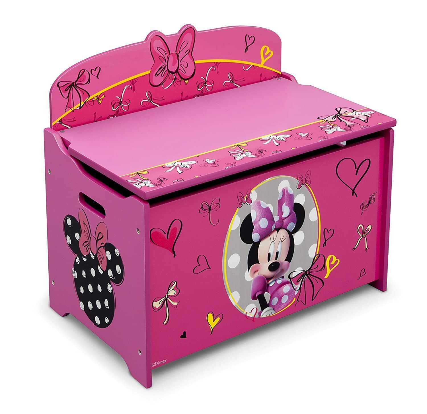 Minnie Mouse Pink Wooden Toy Box Chest Storage Bench Trunk Play Room Organizer
