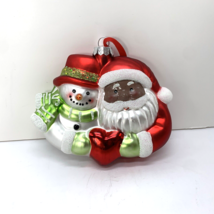 Robert Stanley African American Santa And Snowman Christmas Glass Ornament Decor - $17.95