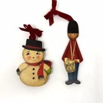 2 VTG Wooden Hand-Painted Christmas Tree Ornaments Double Sided Artist Signed - £19.43 GBP