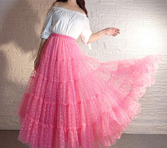 Hot Pink Tiered Tulle Maxi Skirt Women Plus Size Floral Holiday Tulle Skirt