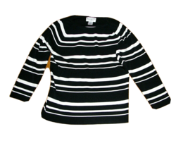 Pendleton Women&#39;s Black White Striped Sweater Pullover Knit Size Petite Size M - £6.97 GBP