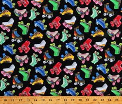 Cotton Roller Skates Roller Skating Kids In Motion  Fabric Print by Yard D572.55 - £9.53 GBP