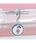FAMILY DAY 100%  925 Sterling Silver Girl ,Daughter Dangle Charm with En... - £14.00 GBP