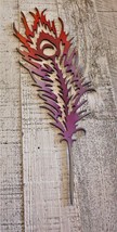 Peacock Feather - Metal Wall Art - Red/Orange &amp; Purple 14&quot; x 4 1/2&quot; - £18.96 GBP