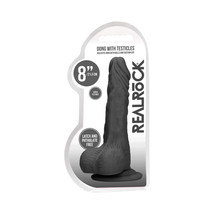 RealRock Skin 8 in. Dildo with Balls Black - £37.12 GBP