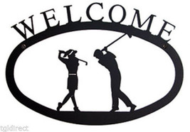 Wrought Iron Welcome Sign Two Golfers Silhouette Large Outdoor Plaque Ho... - $45.03