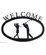 Wrought Iron Welcome Sign Two Golfers Silhouette Large Outdoor Plaque Ho... - $45.03