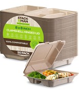 Compostable Clamshell Take Out Food Containers [8X8&quot; 3-Compartment 50-Pack] - £25.09 GBP
