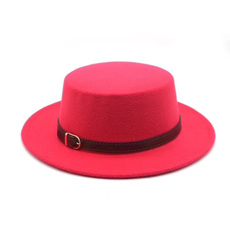 New Retro Winter Autumn women men Top hat Imitation en Felt Fedora Hats Belt buc - £96.55 GBP