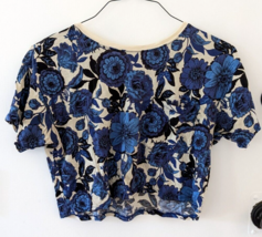 Forever 21 blue floral print crop top shirt blouse tee womens size MEDIU... - £3.93 GBP