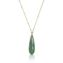 Bohemian Green Jade Boho Teardrop Gold over Sterling Silver Chain Necklace - £17.43 GBP