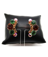 Vtg Aurora Borealis Amber &amp; Green Prong Set Rhinestone Earrings High End... - $927.89 MXN